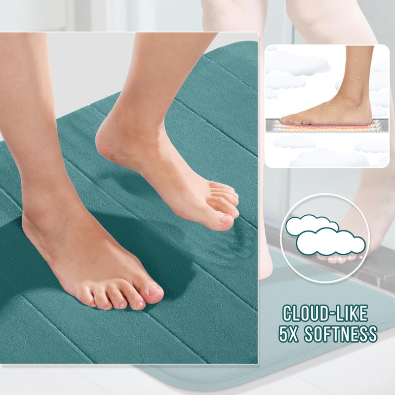 Yimobra Teal Bath Mat, Super Soft Absorbent Memory Foam Bathroom Rug Non Slip, Quick Dry, Machine Washable Floor Carpet for Tub Shower, Home Decor Accessories, 24x17 - Image 3